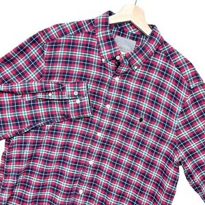 Simply Southern Men's Red Navy Plaid Flannel  Button Down‎ Shirt XL Cotton Layer